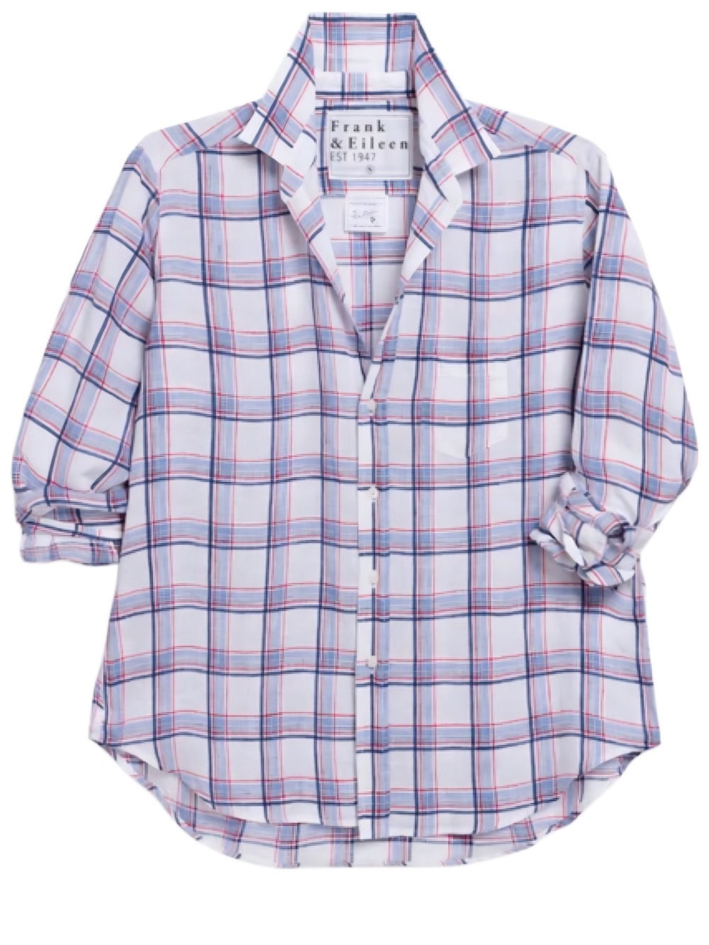 Frank & Eileen Italian Linen Eileen Plaid Shirt White, Blue, Red Long Sleeves XS